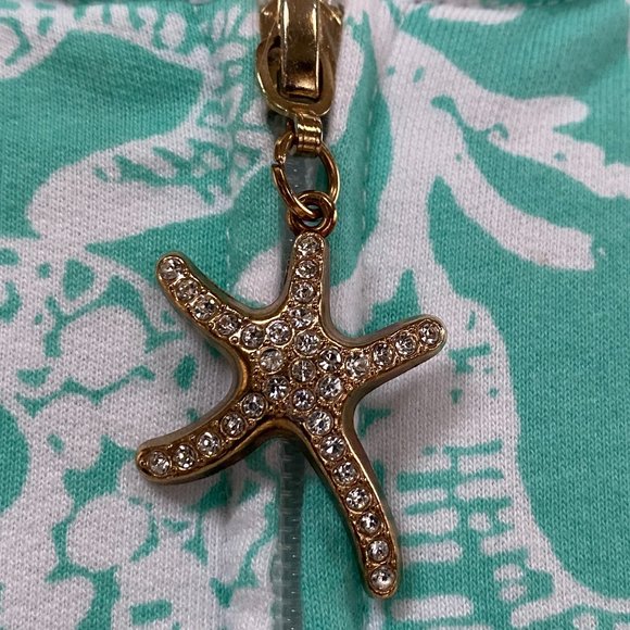 Quacker Factory Coastal Beach Starfish Rhinestone Zip Coverup Lounge Hoodie-2X - Picture 2 of 16